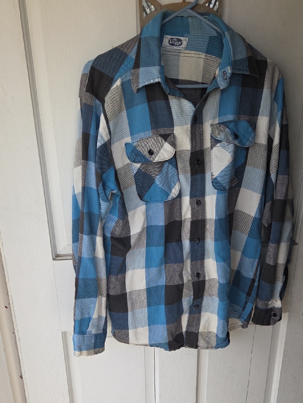 Blue & Black Plaid Button-Up Shirt Heavy Nice Size Large Mr Leggs. Vintage